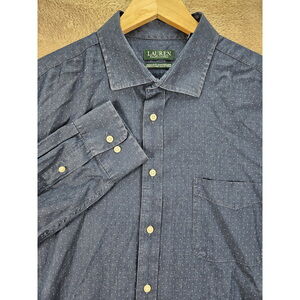 Lauren Ralph Lauren Dress Shirt Long-sleeve Button-down Blue and White Geometric